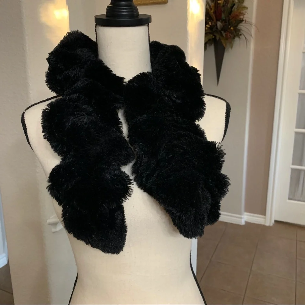 Super soft black faux fur scarf